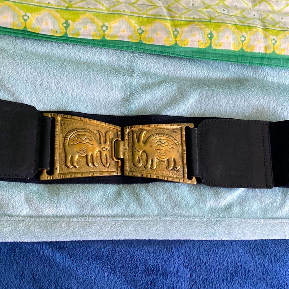 Black stretchy belt from Chico’s.  Buckle has detailed pre-Colombian animals.